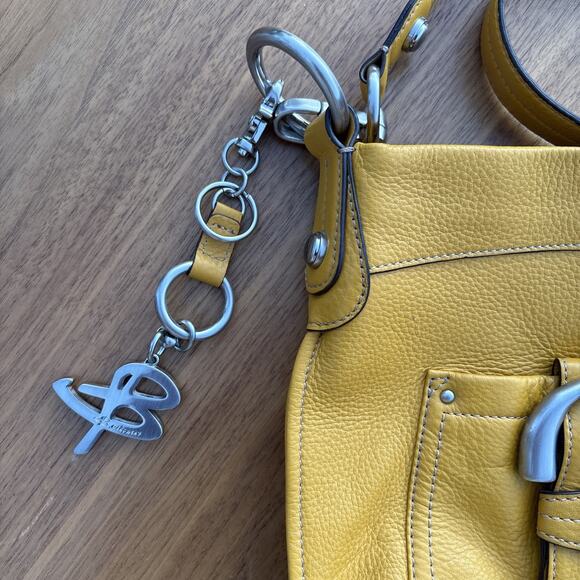 B. Makowsky Yellow Soft Pebbled Leather Crossbody Convertible Strap Bag Purse - Picture 3 of 8